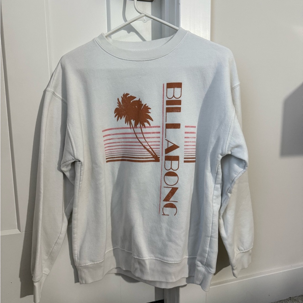 Billabong White and Brown Crewneck Sweater